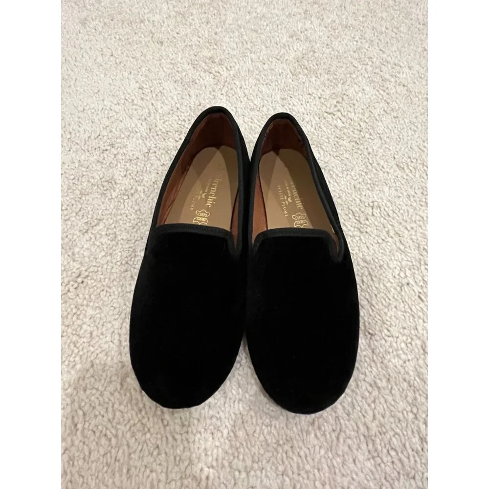NWOT Petite Plume Kid's Hamptons Loafer Black Velvet 32 US‎ 1